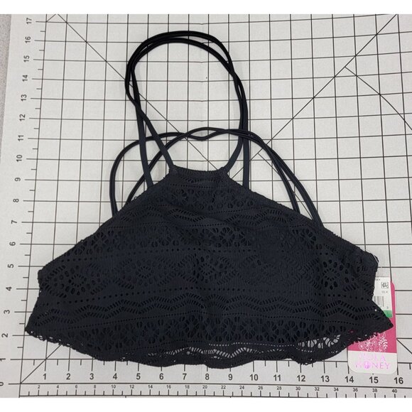 NWT Hula Honey L Black High Neck Crochet Bikini Swim Top Swimsuit #86315 - Picture 3 of 3